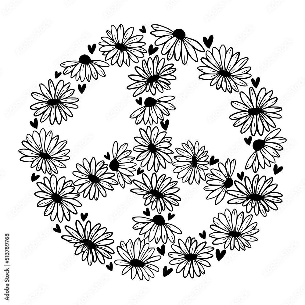 Floral peace symbol. Peace sign. Wildflowers in the shape of a symbol