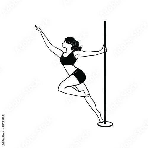 Pole dancing woman silhouette. Fitness concept.