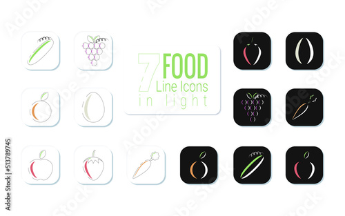 Icons in line art style, proper nutrition. vector illustration