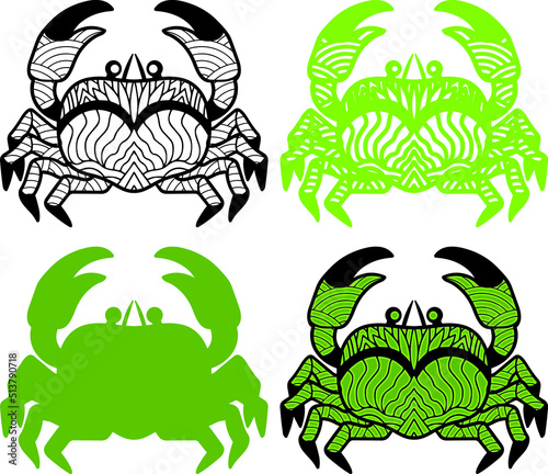 Crab zentangle arts, Antistress coloring page for adults with sea crab