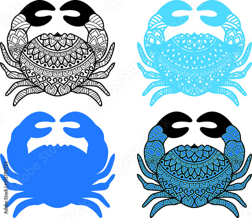 Crab zentangle arts, Antistress coloring page for adults with sea crab