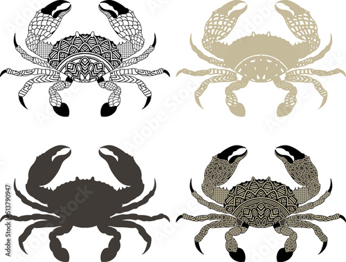 Crab zentangle arts, Antistress coloring page for adults with sea crab