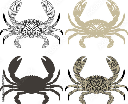 Crab zentangle arts, Antistress coloring page for adults with sea crab