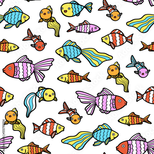 Cute childish pattern with swimming underwater fishes. Vector sea animals backdrop for kids textile, wrapping paper