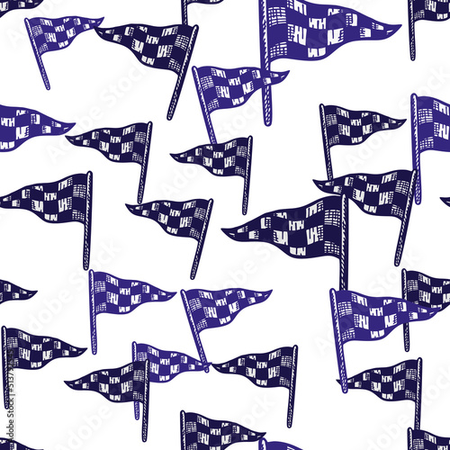 Race flag sketched seamless pattern. Vintage sport elements for drive hand drawn style.