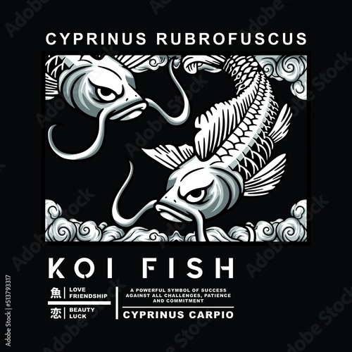 Koi fish Illustration. Vector graphics for t-shirt prints and other uses. Japanese subtitle translation: koi fish.