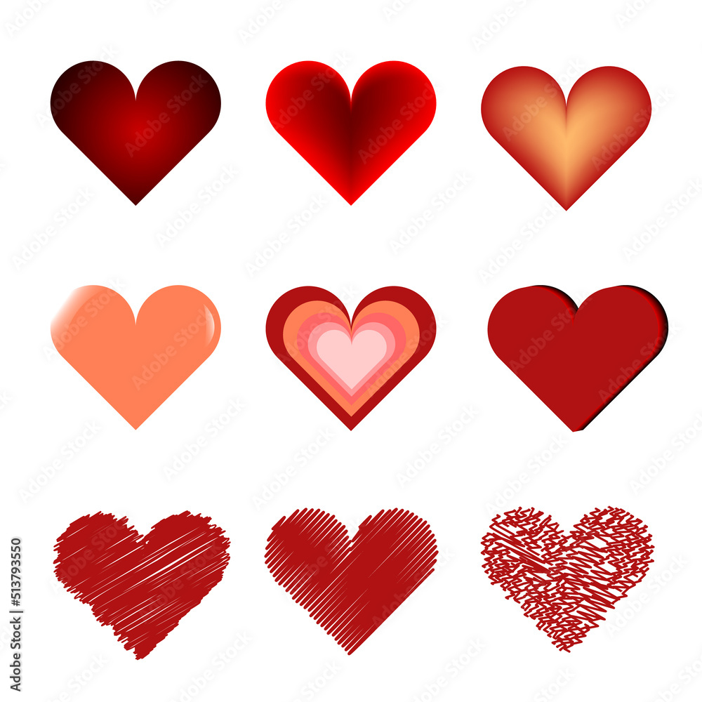 Vector set of different red hearts Vector set of different red hearts