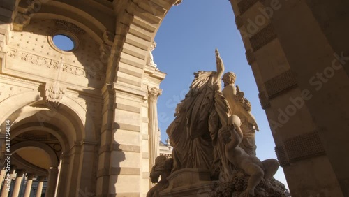 Travelling from behind the statue of the Longchamp Palace in Marseille, France