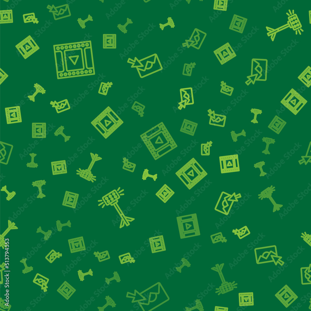 Set line Camera film roll cartridge, Studio light bulb in softbox and Photo retouching on seamless pattern. Vector