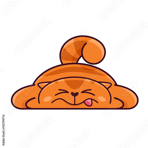 Cute red cat sleeps with his tongue hanging out. Shows the emotions of sleep, good night, fatigue. Cat character hand drawn, sticker, emoticon