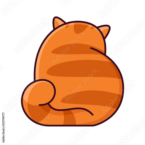 Cute red cat sits with his back. Shows emotions, offended, ignore, I'm gone. Cat character hand drawn style, sticker, emoji