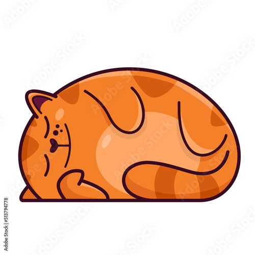 Cute red cat sleeps on his side. Shows emotions, sleep, good night. Cat character hand drawn style, sticker, emoji