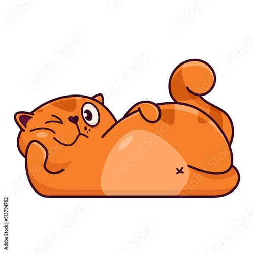Cute red cat flirting while lying on its side. Shows emotions, love, passion, flirting. Cat character hand drawn style, sticker, emoji