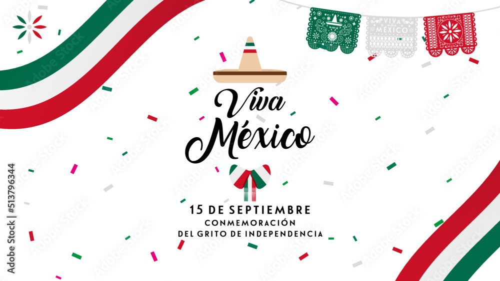 Invitation to celebrate on September 15 the commemoration of the cry of independence. Template for the celebration of the independence of Mexico, with decorations. Viva Mexico.  - obrazy, fototapety, plakaty 