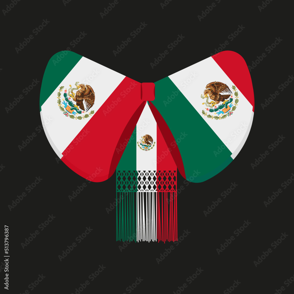 Traditional Mexican bow tie worn by the mariachi or charro for the celebration of the independence of Mexico or the celebration of Mexican holidays. - obrazy, fototapety, plakaty 