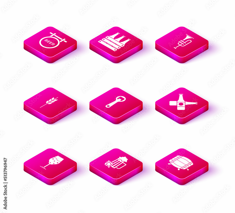 Set Glass of beer, Cereals set with rice, wheat, corn, oats, rye, barley, Bottle opener, Wooden barrel on rack stopcock, Crossed bottle, Musical instrument trumpet and Pack bottles icon. Vector Set Glass of beer, Cereals set with rice, wheat, corn, oats, rye, barley, Bottle opener, Wooden barrel on rack stopcock, Crossed bottle, Musical instrument trumpet and Pack bottles icon. Vector