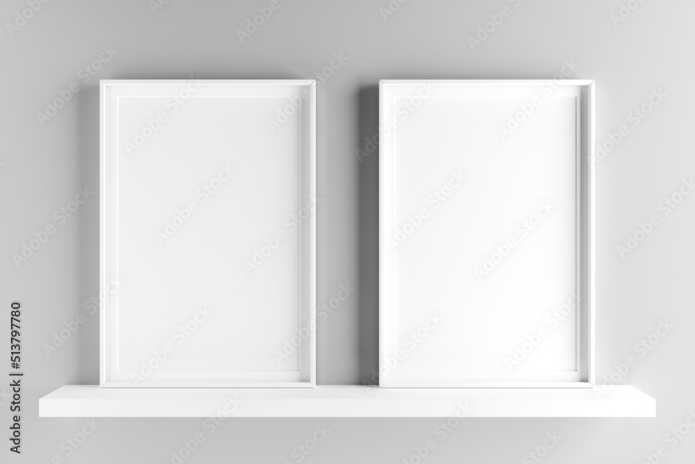 Two elegant frames stand on the shelf. 3D render Two elegant frames stand on the shelf. 3D render