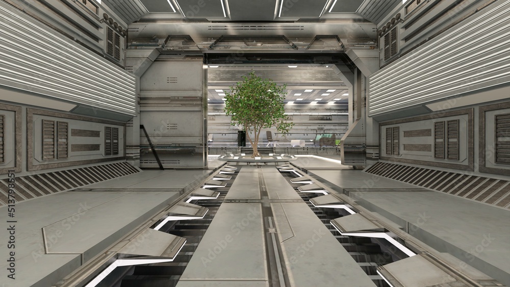 Fototapeta premium 3D-illustration of a future living room in a science fiction starship