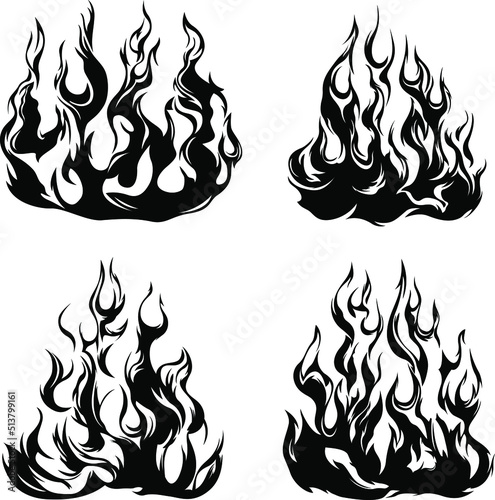 Fire flames isolated on white background. Tribal tattoo design.