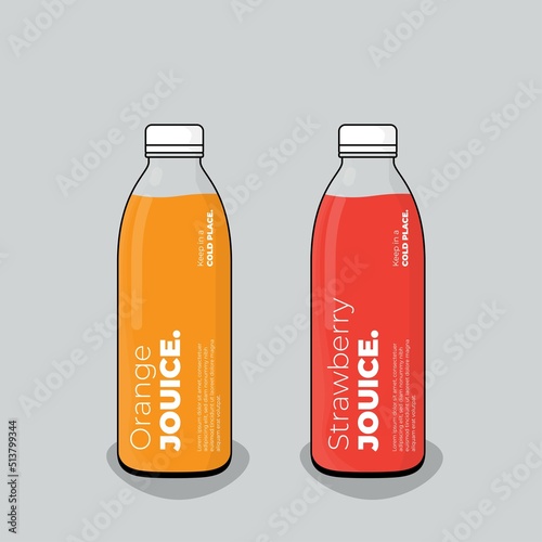 Glass bottle template design with red and orange drink design for product packaging design