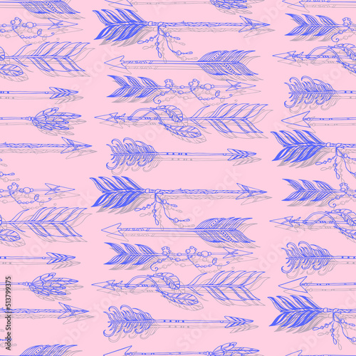 native boho aztec ethnic arrows with beads and feathers vector seamless pattern hand drawn illustration