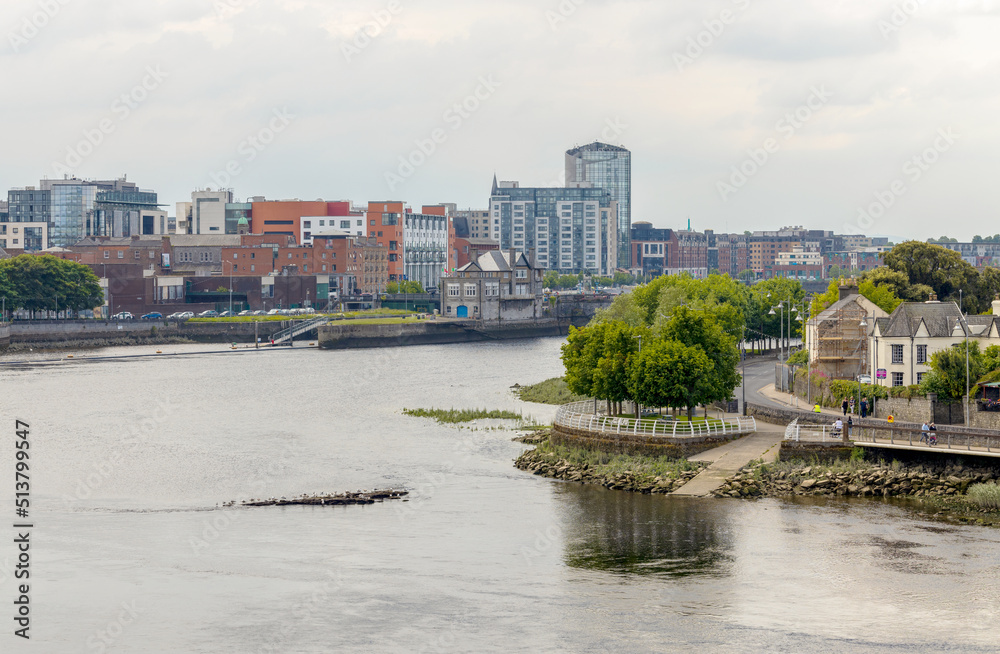 Beautiful Limerick urban cityscape over the river Shannon viewed from King John's Castle Beautiful Limerick urban cityscape over the river Shannon viewed from King John's Castle