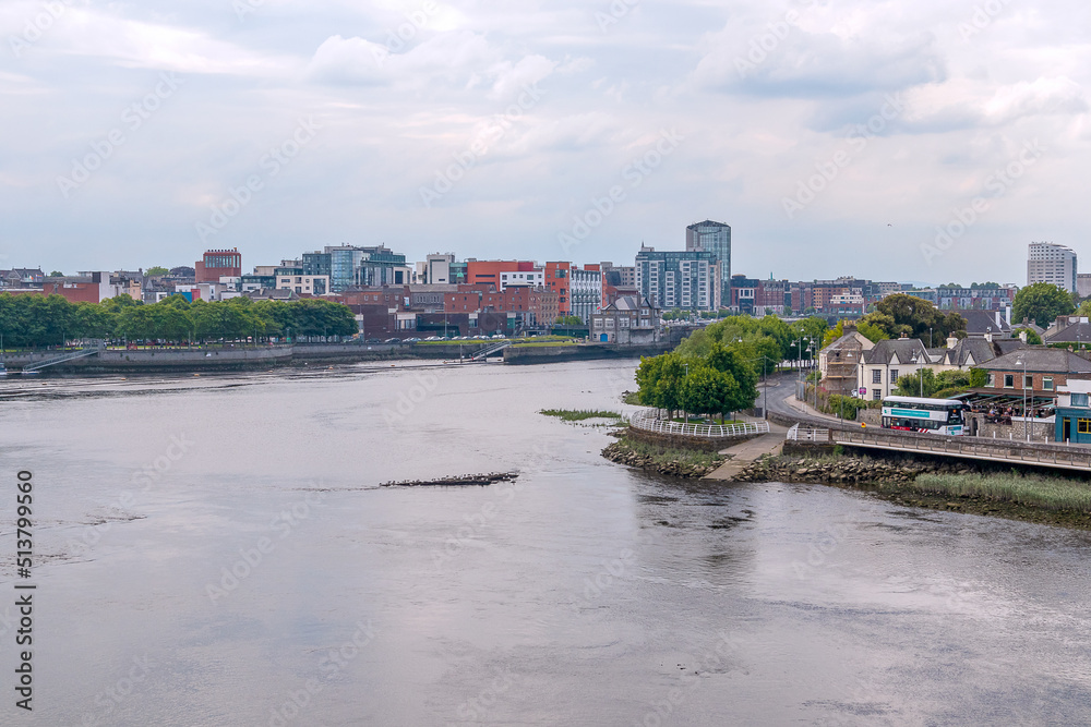 Beautiful Limerick urban cityscape over the river Shannon viewed from King John's Castle