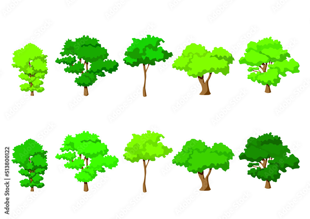 Fototapeta premium green tree fresh set collection isolated on white background illustration vector 