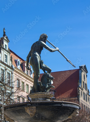 Famous fountain of Neptune - symbol of Gdansk, Poland