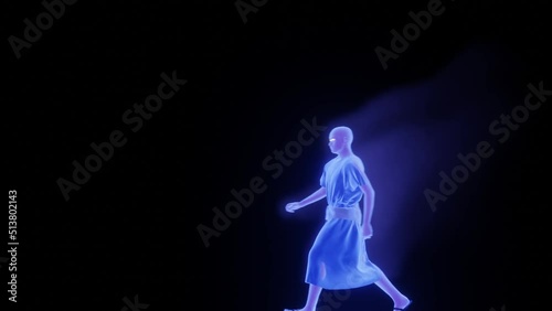 blue 3d specter character walking putting out smoke