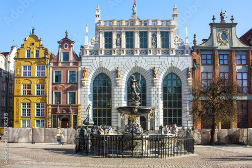 Fountain of Neptune and Court of Artus in Gdansk, Poland