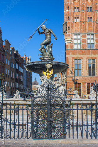 The famous fountain of Neptune in Gdansk, Poland