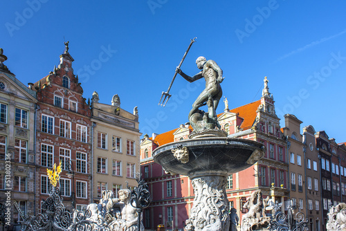 Famous fountain of Neptune in Gdansk, Poland