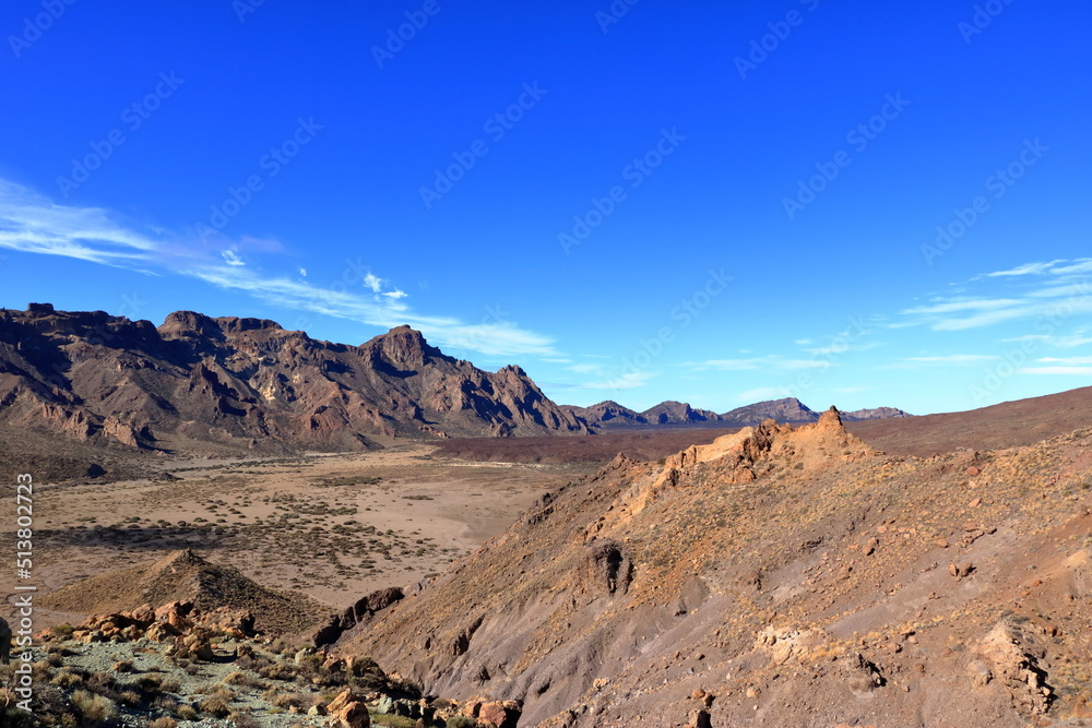 Fototapeta premium Tenerife, view over Canadas del Teide old crates remains from hiking path of the ascent of Guajara mountain