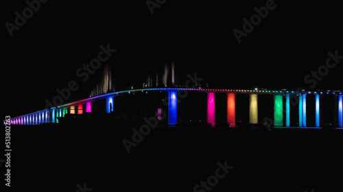 Pride rainbow colors light up the bridge
