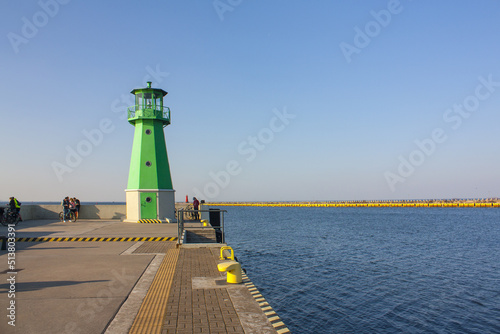 Beautiful Baltic Sea beach with lighthouse in Gdansk, Poland 