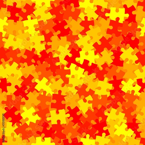 Red chaos puzzle background  banner  texture. Vector jigsaw section template