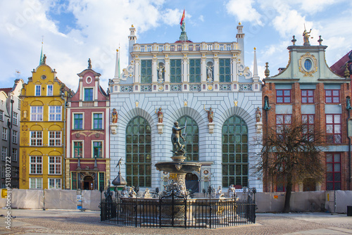 Famous fountain of Neptune in Gdansk, Poland 