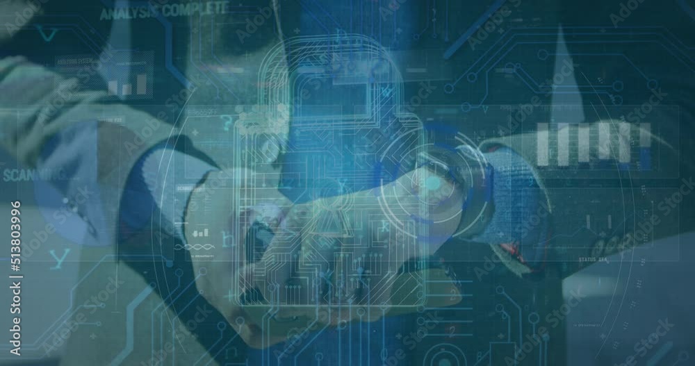 Animation of data processing over caucasian businessman using smartwatch Animation of data processing over caucasian businessman using smartwatch
