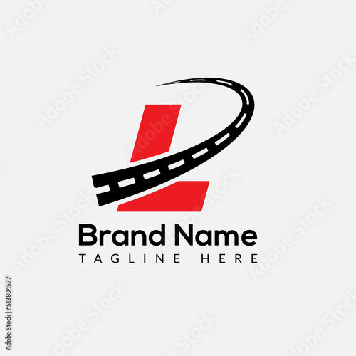 Transport Logo On Letter L Template. Road On L Letter, Initial Transport Sign Concept