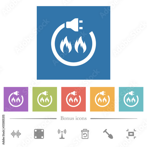 Gas energy flat white icons in square backgrounds