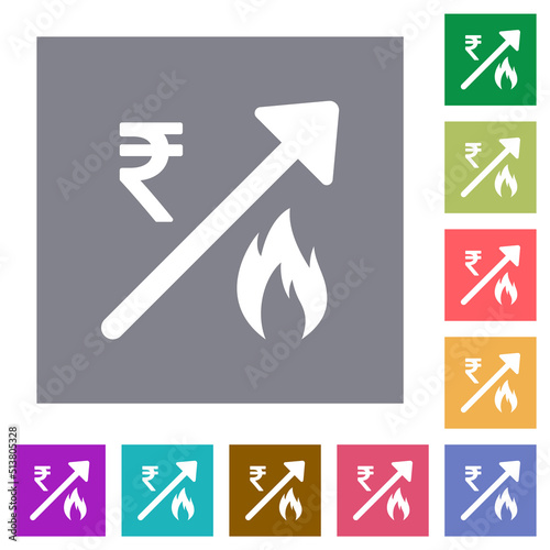 Rising gas energy Indian Rupee prices square flat icons