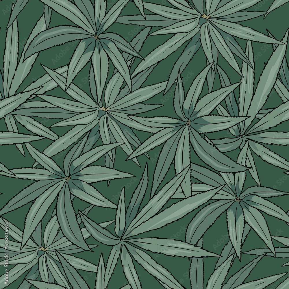 Vintage tropical pattern with and long leaves on green background