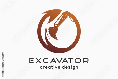 Excavator logo design with silhouette of excavator digging tool with creative concept in circle.
