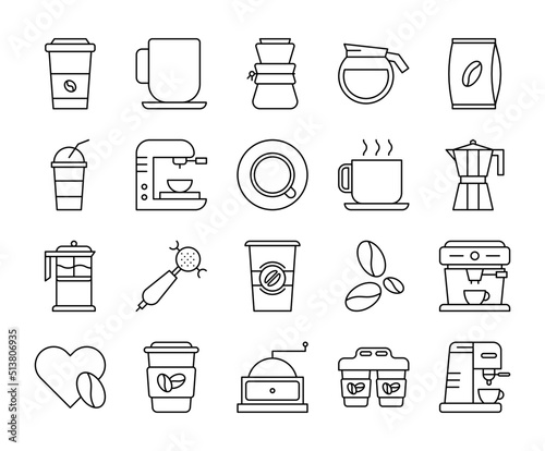 Set of coffee and drink icon with editable stroke line. Simple espresso cup and cappuccino vector illustrations.