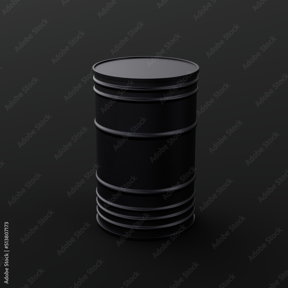 Black barrel on a dark background - black canister, can, oil, petroleum Black barrel on a dark background - black canister, can, oil, petroleum