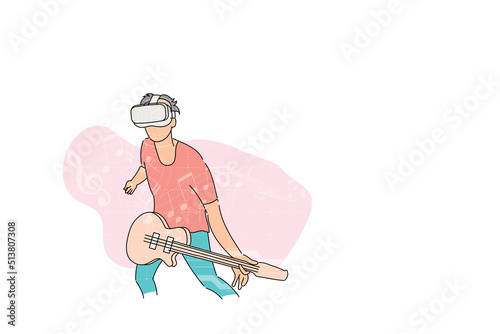 Bassist slap his instrument when playing VR game. Vector illustration design