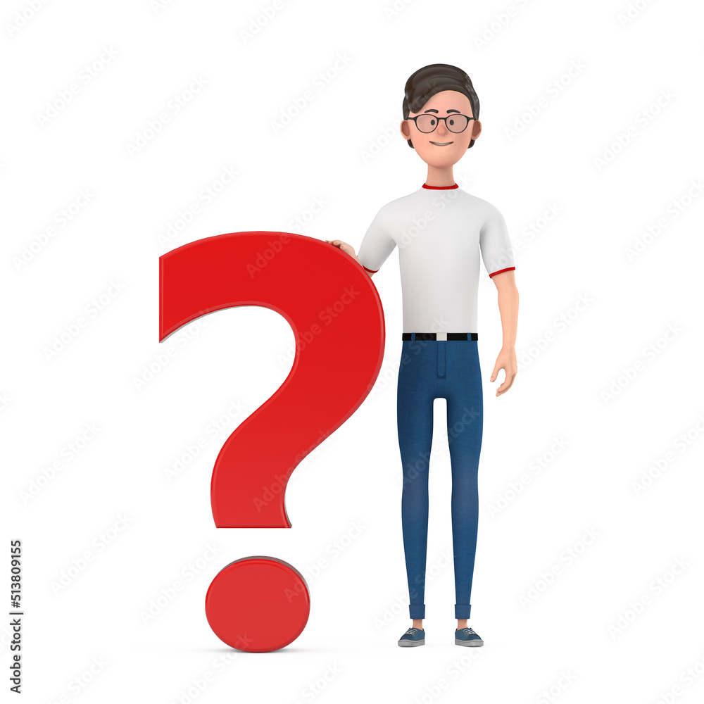 Cartoon Character Person Man with Red Question Mark Sign. 3d Rendering Cartoon Character Person Man with Red Question Mark Sign. 3d Rendering