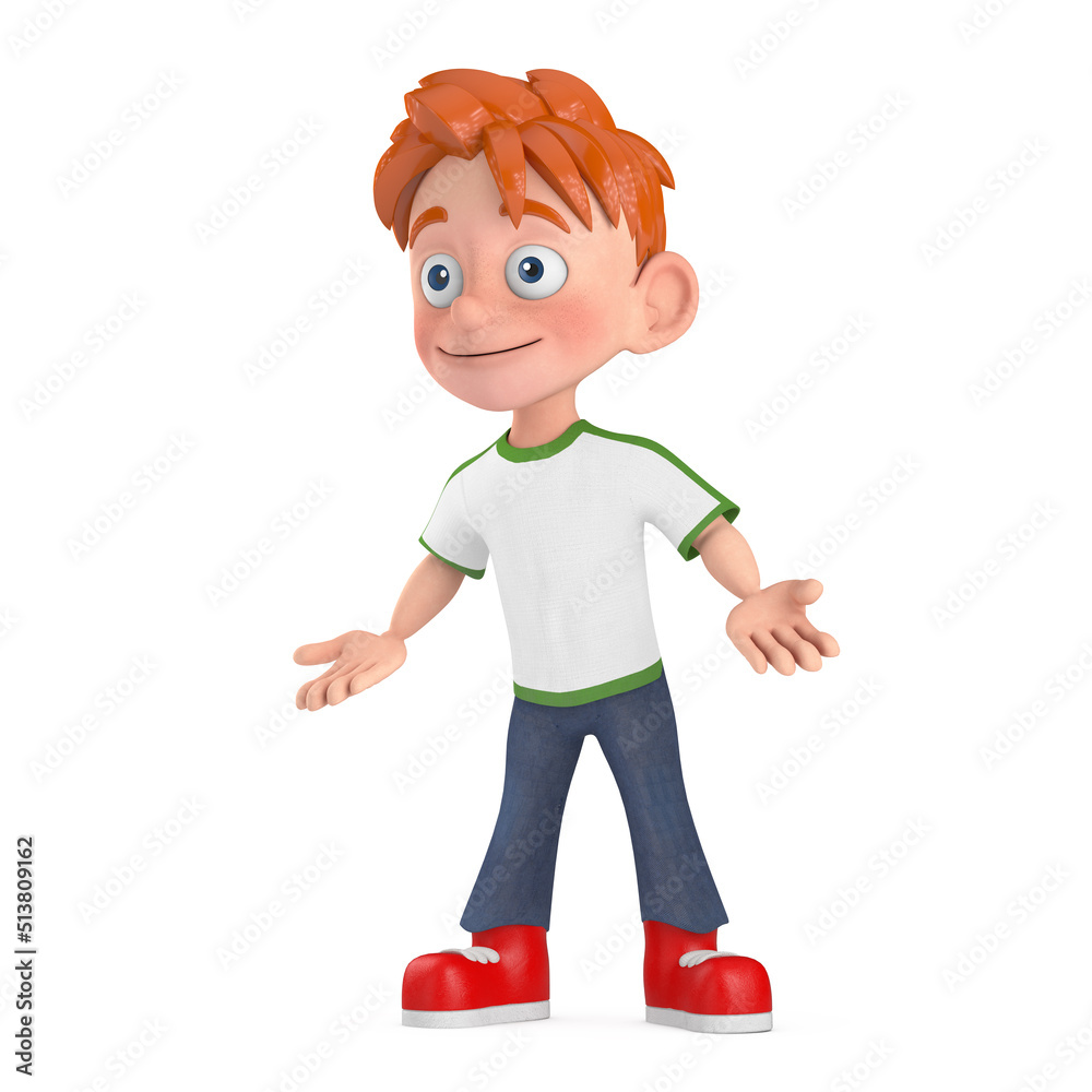 Cartoon Little Boy Teen Person Character Mascot. 3d Rendering