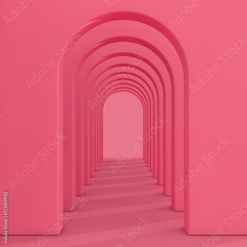 Architecture Interior Empty Pink Walls Arched Pass. 3d Rendering